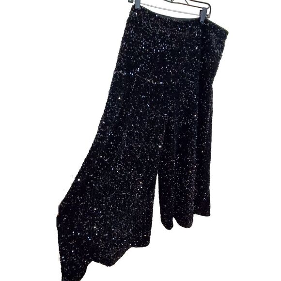Faeriesty Velvet/velour Wide Leg Dress Party Pants 4XL Sequined Black Holiday - Picture 3 of 7
